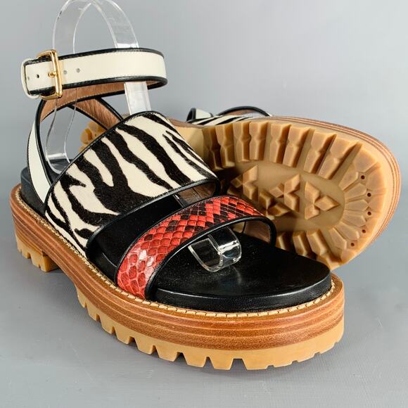 MARNI Size 8 Black Multi Color Leather Mixed Patterns Calf Hair Sandals - Picture 5 of 8